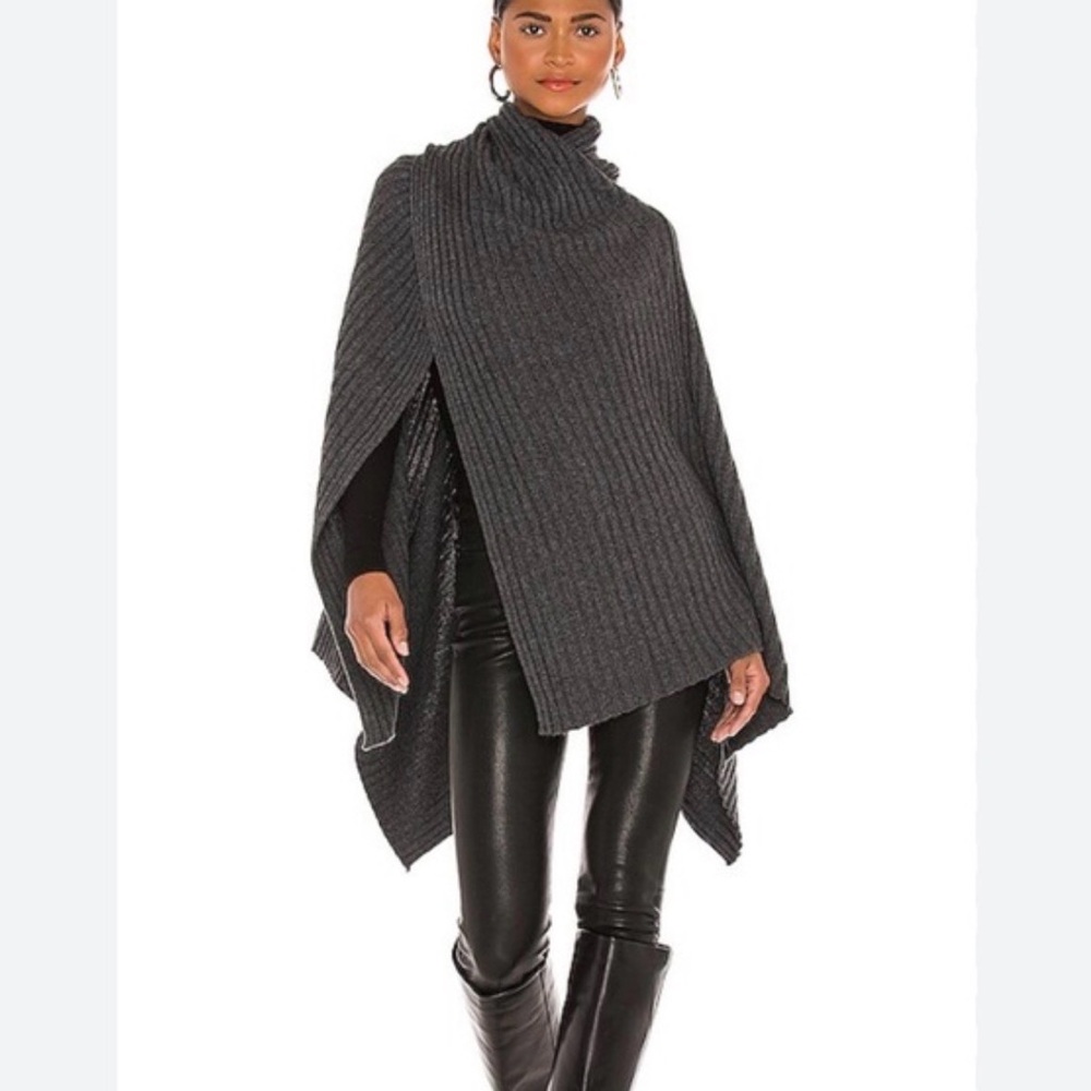 Brochu Walker Charcoal Ribbed Knit Poncho